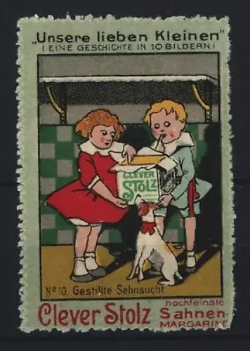Reklamemarke Clever Stolz, Sahnen-Margarine, Kinder mit Margarine in der Küche