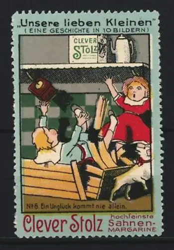 Reklamemarke Clever Stolz, Sahnen-Margarine, fallender Schrank