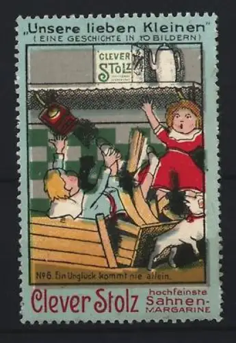 Reklamemarke Clever Stolz, Sahnen-Margarine, Kinder machen Unfug in der Küche