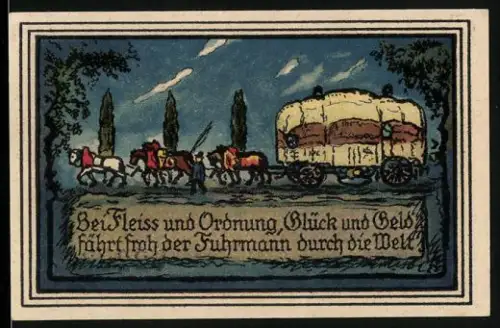 Notgeld Harburg /Elbe 1921, 25 Pfennig, Pferdefuhrwerk und Hafenansicht mit Schiffen und Kränen