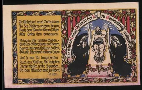 Notgeld Helmarshausen an der Diemel 1921, 50 Pf, Wallfahrtskirche und religiöse Szene mit Text
