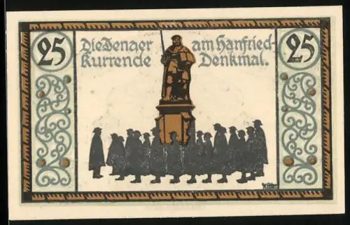 Notgeld Jena 1921, 25 Pfennig, Jenaer Kurende am Hanfried-Denkmal, Engel und Verzierung