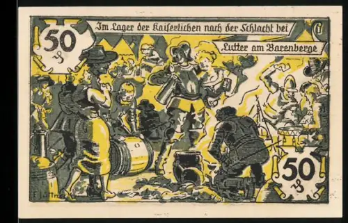 Notgeld Lutter am Barenberge 1920, 50 Pfennig, Lager der Kaiserlichen nach der Schlacht bei Lutter