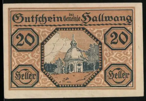 Notgeld Hallwang 1920, 20 Heller, Kapelle vor Landschaftsmotiv