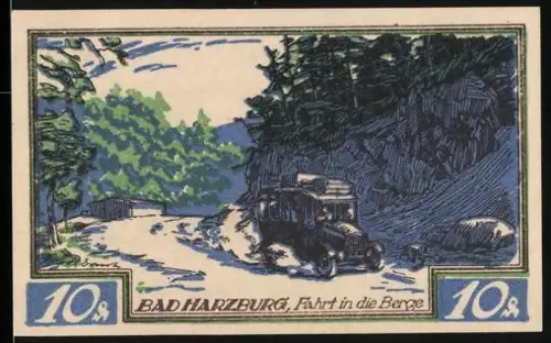Notgeld Braunschweig 1921, 10 Pfennig, Fahrt in die Berge und springendes Pferd