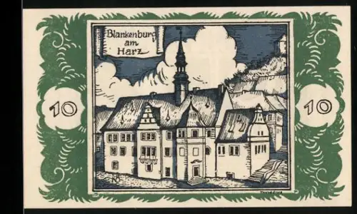 Notgeld Braunschweig 1921, 10 Pfennig, Ortsansicht und springendes Pferd