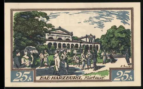Notgeld Braunschweig 1921, 25 Pf, Kurhaus mit Menschen im Park