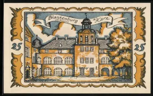 Notgeld Braunschweig 1921, 25 Pfennig, Schloss Blankenburg und springendes Pferd