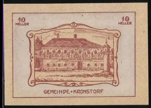 Notgeld Kronstorf 1920, 10 Heller, Gebäudeansicht