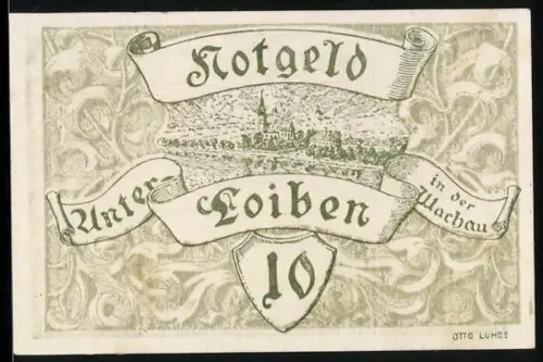 Notgeld Unterloiben 1920, 10 Heller, Landschaft mit Schriftbannern und Wappen