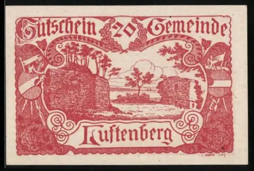 Notgeld Luftenberg 1920, 20, Burgruine und Landschaftsmotiv
