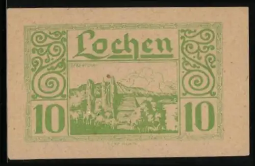 Notgeld Lochen, 10 Heller, Landschaft mit Bäumen und Bergen