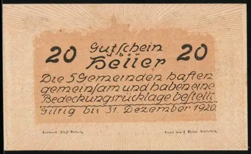 Notgeld Neustadtl a.d. Donau 1920, 20 Heller, Kirche und Monument