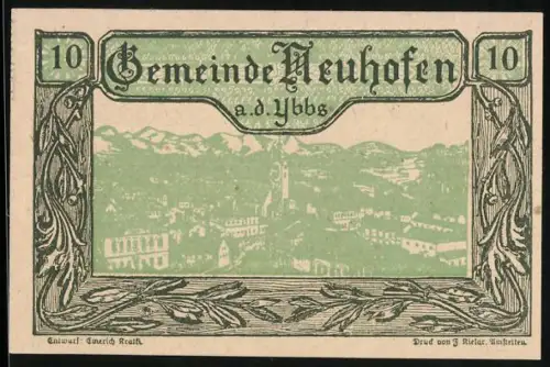 Notgeld Neuhofen a.d. Ybbs 1920, 10 Heller, Landschaftsansicht mit floraler Umrahmung