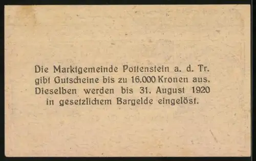 Notgeld Pottenstein a. d. Triesting 1920, 50 Heller, Historischer Turm
