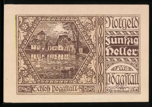Notgeld Pöggstall 1920, 50 Heller, Schloss Pöggstall und dekoratives Muster