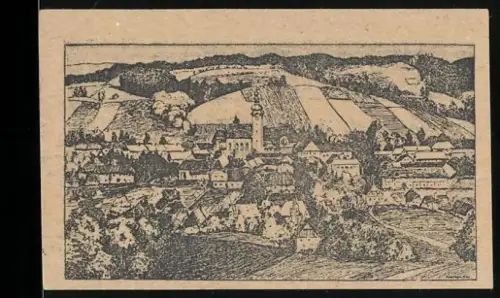 Notgeld Pichl, 50 Heller, Ortsansicht aus der Vogelschau