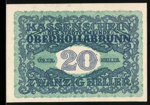 Notgeld Oberhollabrunn 1920, 20 Heller, Gebäudeansicht mit dekorativem Rahmen
