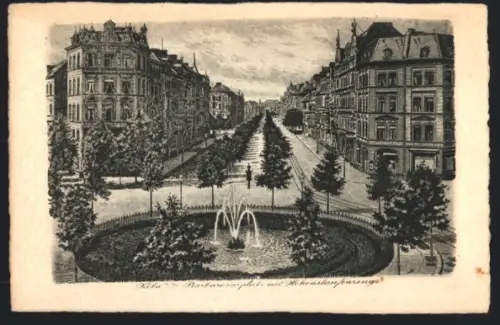 Künstler-AK Köln-Neustadt, Barbasrossaplatz am Hohenstaufenring