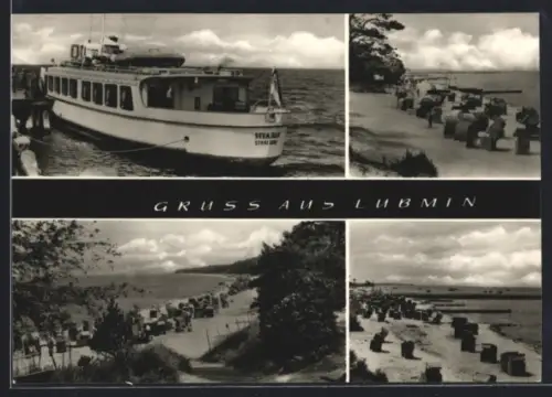 AK Lubmin, Seebad, Strandkörbe, Ausflugsschiff Seeadler
