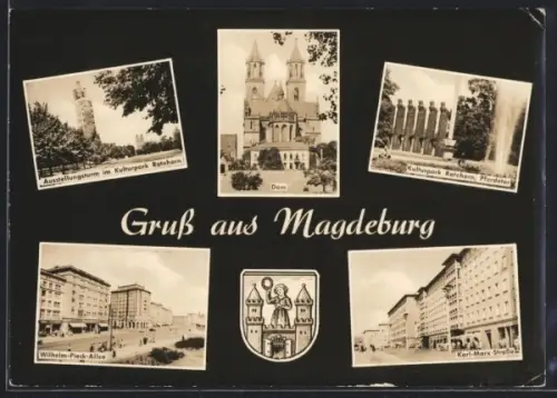 AK Magdeburg, Dom, Kulturpark Rotehorn, Wilhelm-Pieck-Allee, Karl-Marx-Strasse