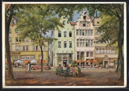 Künstler-AK Köln, Alte Häuser am Frankenturm