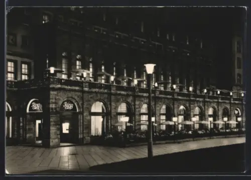 AK Leipzig, HO-Ring-Café am Rossplatz bei Nacht