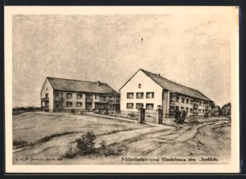 Künstler-AK Gatersleben /Aschersleben, Mitarbeiter- und Gasthaus des Instituts für Kulturpflanzenforschung