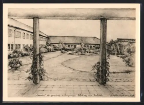 Künstler-AK Gatersleben /Aschersleben, Innenhof des Instituts für Kulturpflanzenforschung