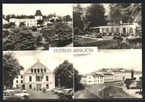 AK Putbus /Rügen, Hotel Deutsches Haus, Rosencafé, Stadttheater, Institut für Lehrerbildung