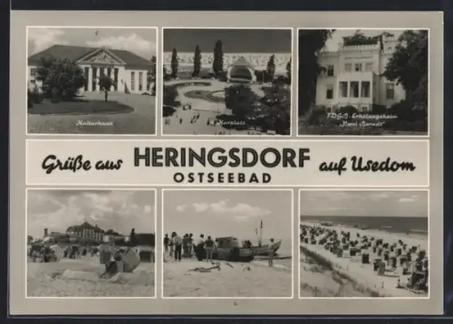 AK Heringsdorf /Ostseebad, Kulturhaus, Kurplatz, FDGB-Erholungsheim Paul Berndt