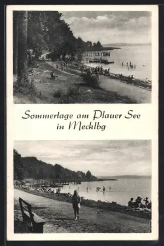AK Plau am See, Sommertage am Plauer See, Badestelle, Steg, Strandpromenade