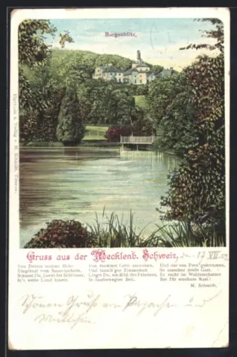 AK Schlitz /Mecklenb. Schweiz, Burg Schlitz, Parkanlage, See