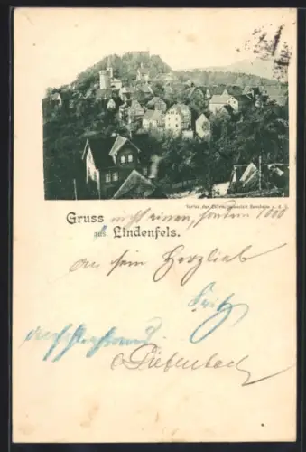 AK Lindenfels, Ortsansicht mit Burg