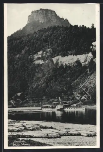 AK Lilienstein /Sächs. Schweiz, Dampfer auf der Elbe