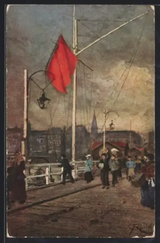 Künstler-AK Köln, Die alte Schiffsbrücke