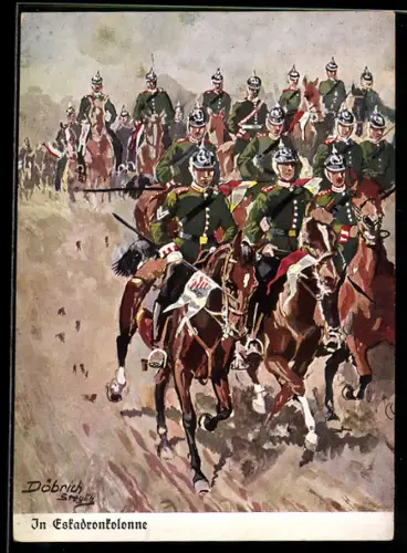 Künstler-AK Döbrich-Steglitz: In der Eskadronkolonne