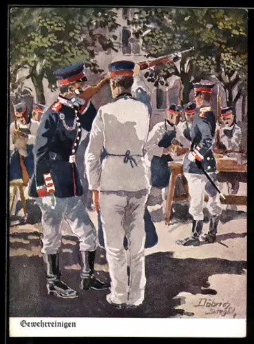 Künstler-AK Döbrich-Steglitz: Gewehrreinigen