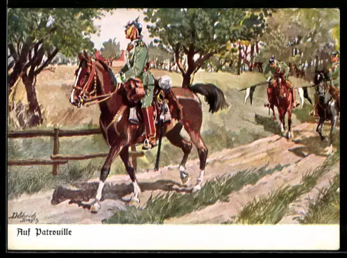 Künstler-AK Döbrich-Steglitz: Soldaten-Kalender 1934, Auf Patrouille, Kavallerie