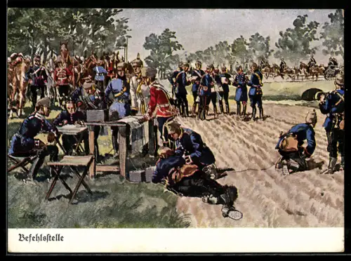 Künstler-AK Döbrich-Steglitz: Offiziere an der Befehlsstelle