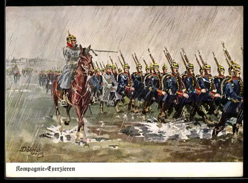 Künstler-AK Döbrich-Steglitz: Kompagnie-Exerzieren