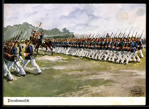 Künstler-AK Döbrich-Steglitz: Parademarsch, Infanterie
