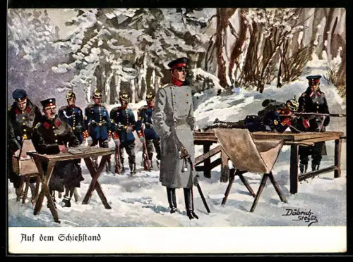 Künstler-AK Döbrich-Steglitz: Soldaten auf dem Schiessstand