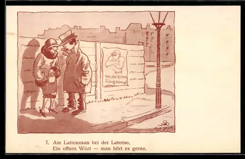 Künstler-AK sign. Paul Simmel: Berlin, Paar unterhält sich im Licht einer Laterne