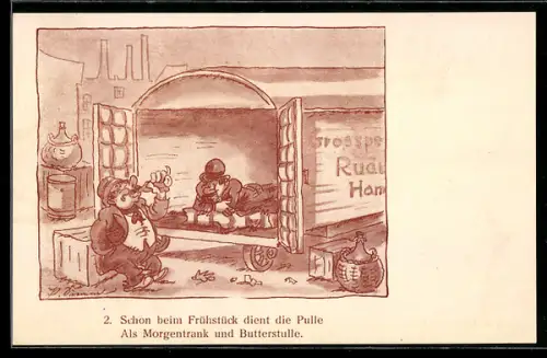 Künstler-AK sign. Paul Simmel: Berlin, Mann trinkt frühmorgens