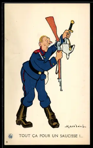 AK Verzweifelter deutscher Soldat mit Gewehr und Pickelhaube, Propaganda Entente