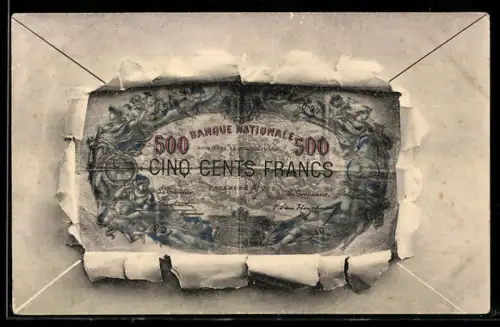 AK Fünfhundert Francs-Schein mit Briefumschlag-Passepartout