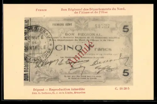 AK France, Geldschein über fünf Francs