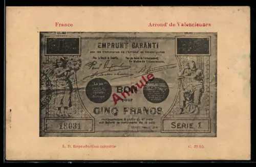 AK Arrondt de Valenciennes, Geldschein über fünf Francs