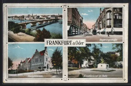 AK Frankfurt a. Oder, Regierungsstrasse, Realgymnasium, Kleistdenkmal im Park